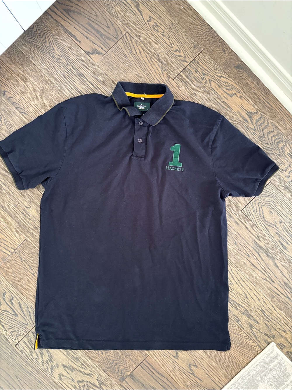 Hackett Navy Polo with Green '1' Chest Preppy Academia Heritage University XL